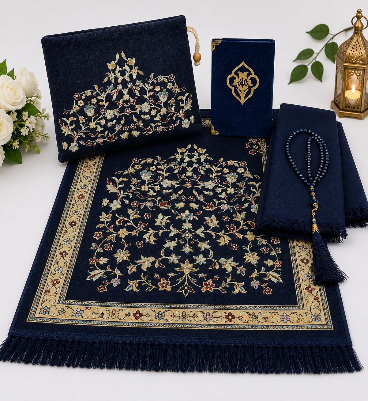  LÜX ÇANTALI SECCADE YASİNİ ŞERİF  İNCİ TESBİH BAŞ ÖRTÜ  SET