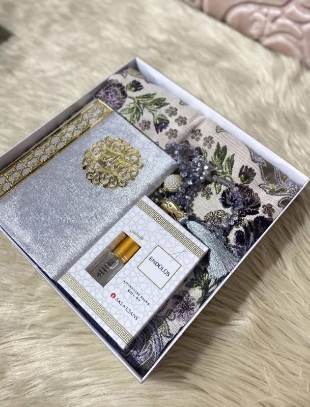Şönil Seccade Yasin, Kristal Tesbih ve Kabe Kokusu Set (Yeşil)