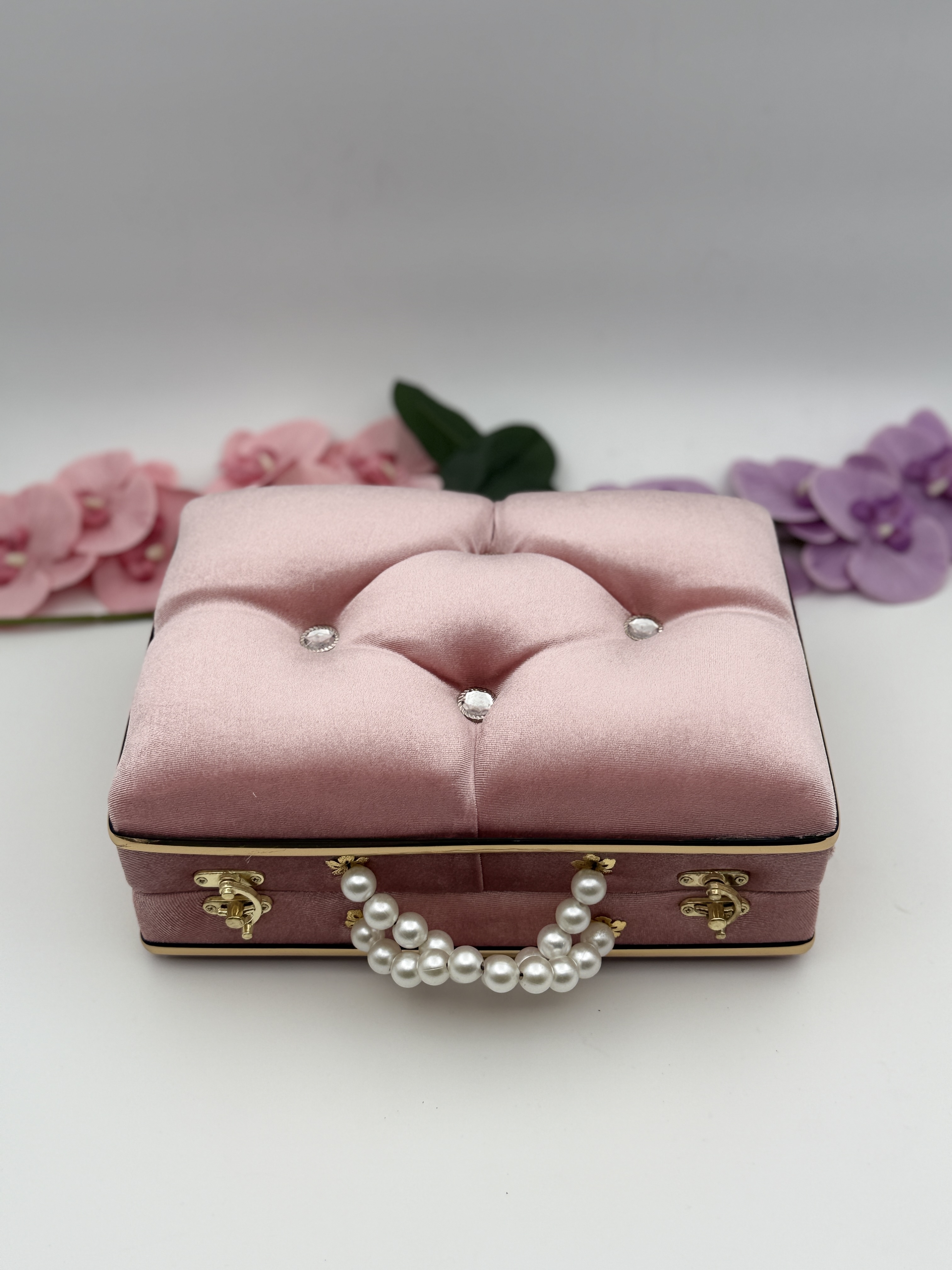 kapitone incili çanta pembe