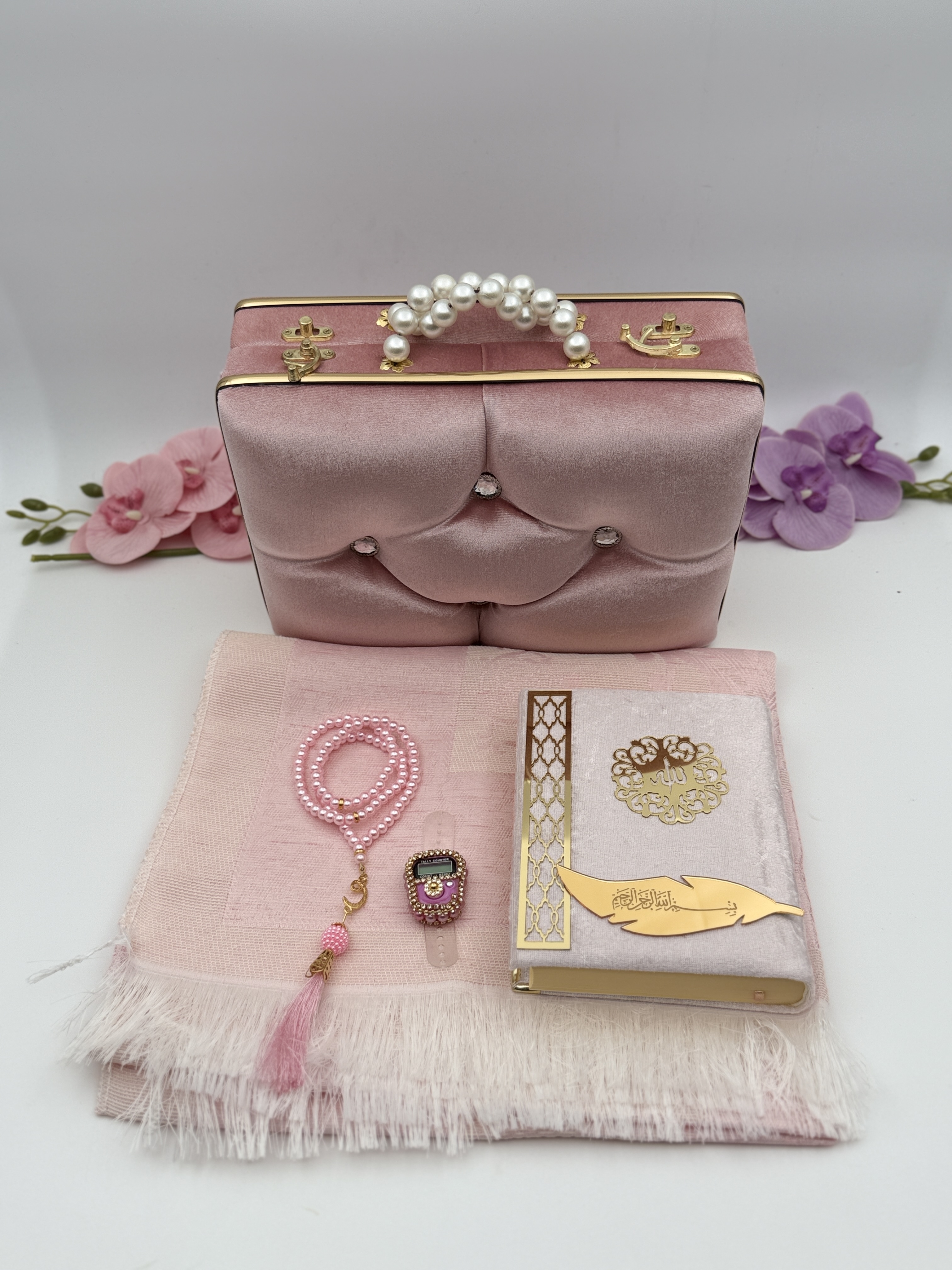 kapitone incili çanta pembe