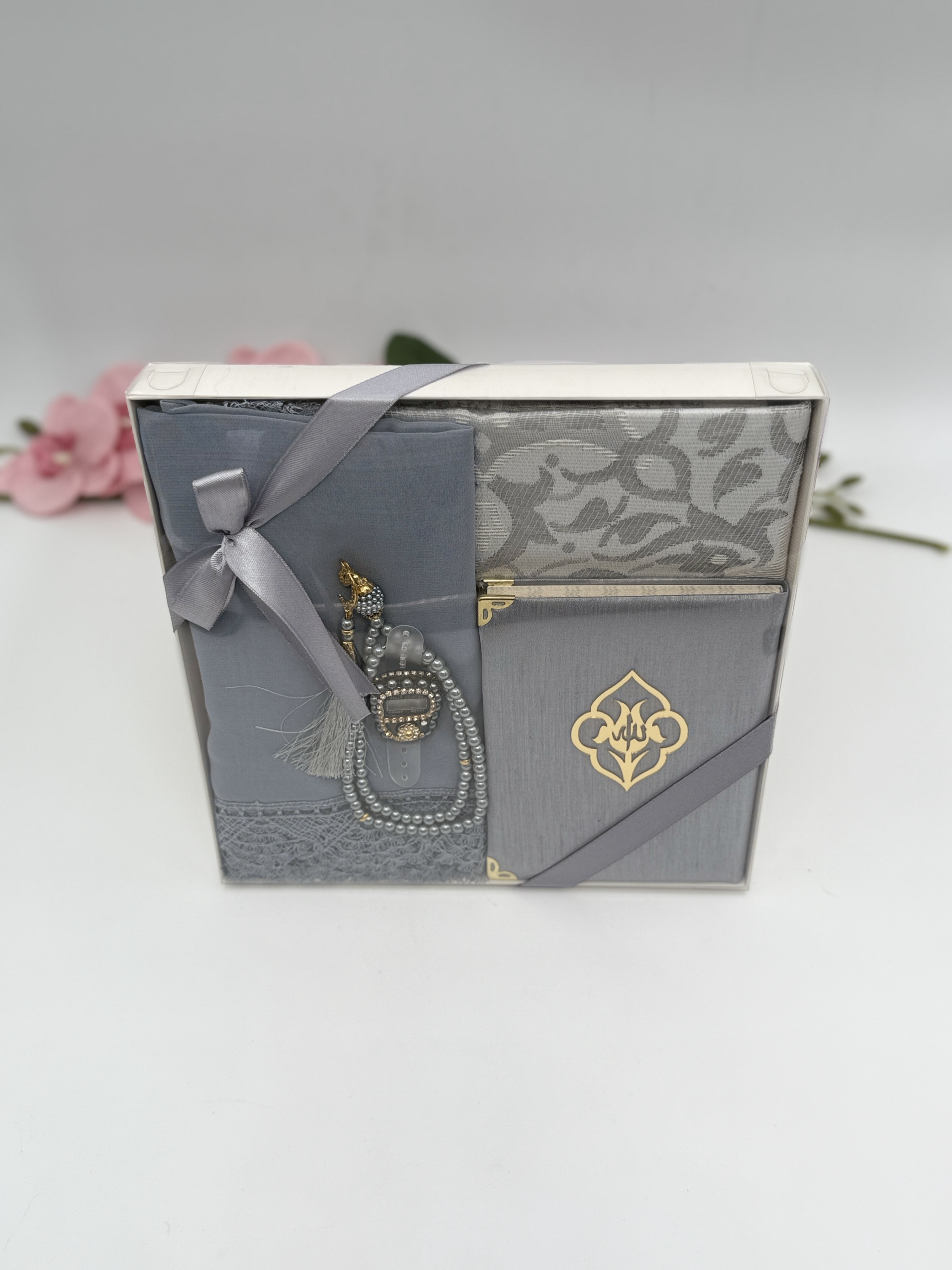 lüx namaz örtüsü secade seti gri
