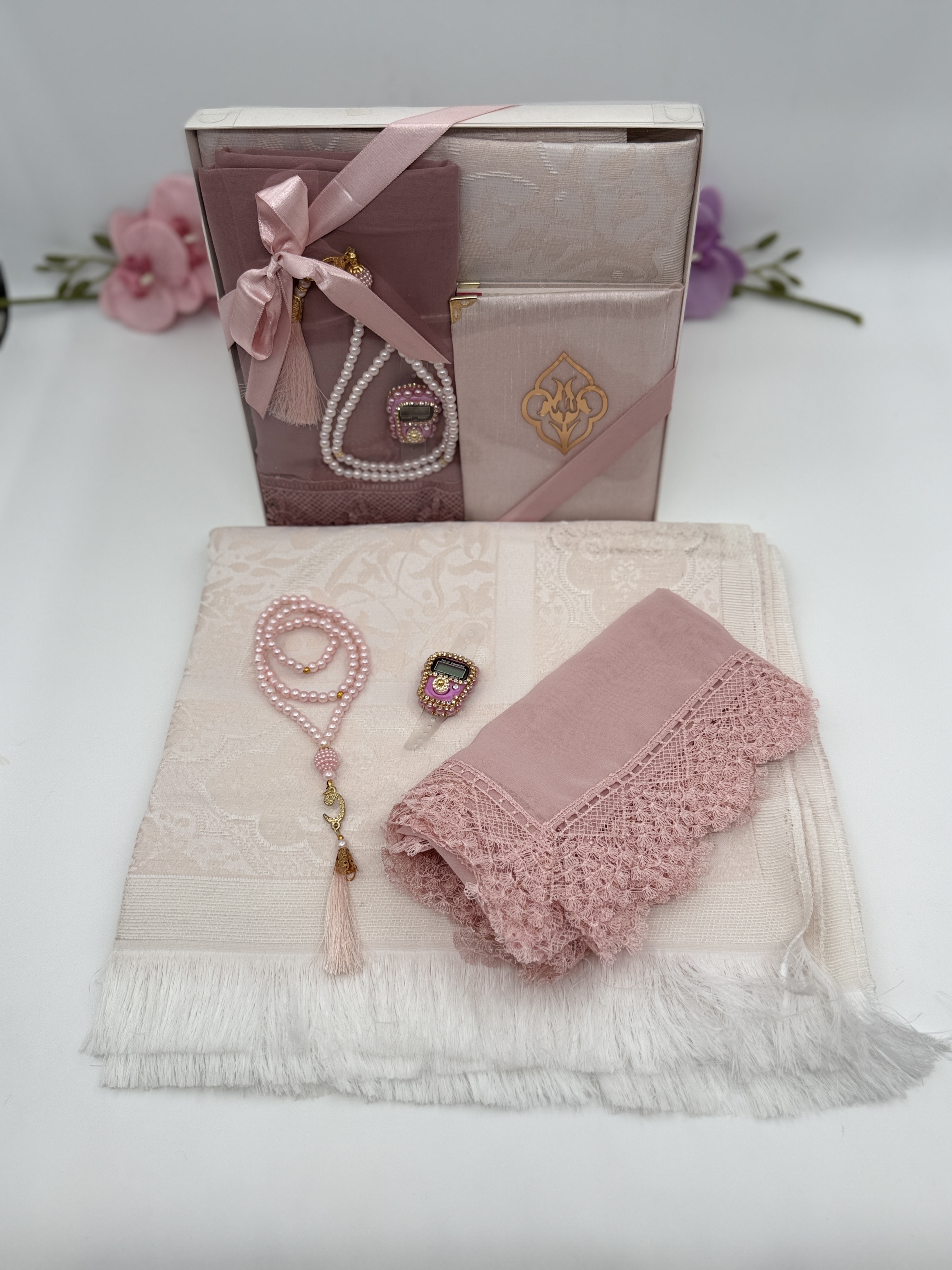 lüx namaz örtüsü secade seti pembe