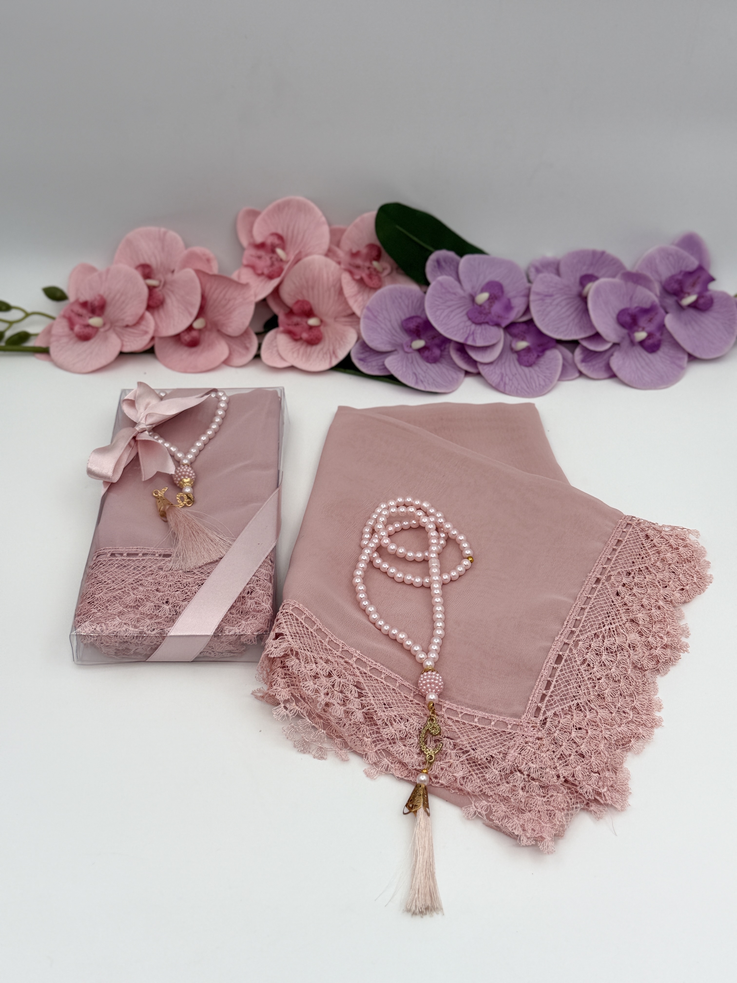 köpürlü namaz örtüsü set pembe