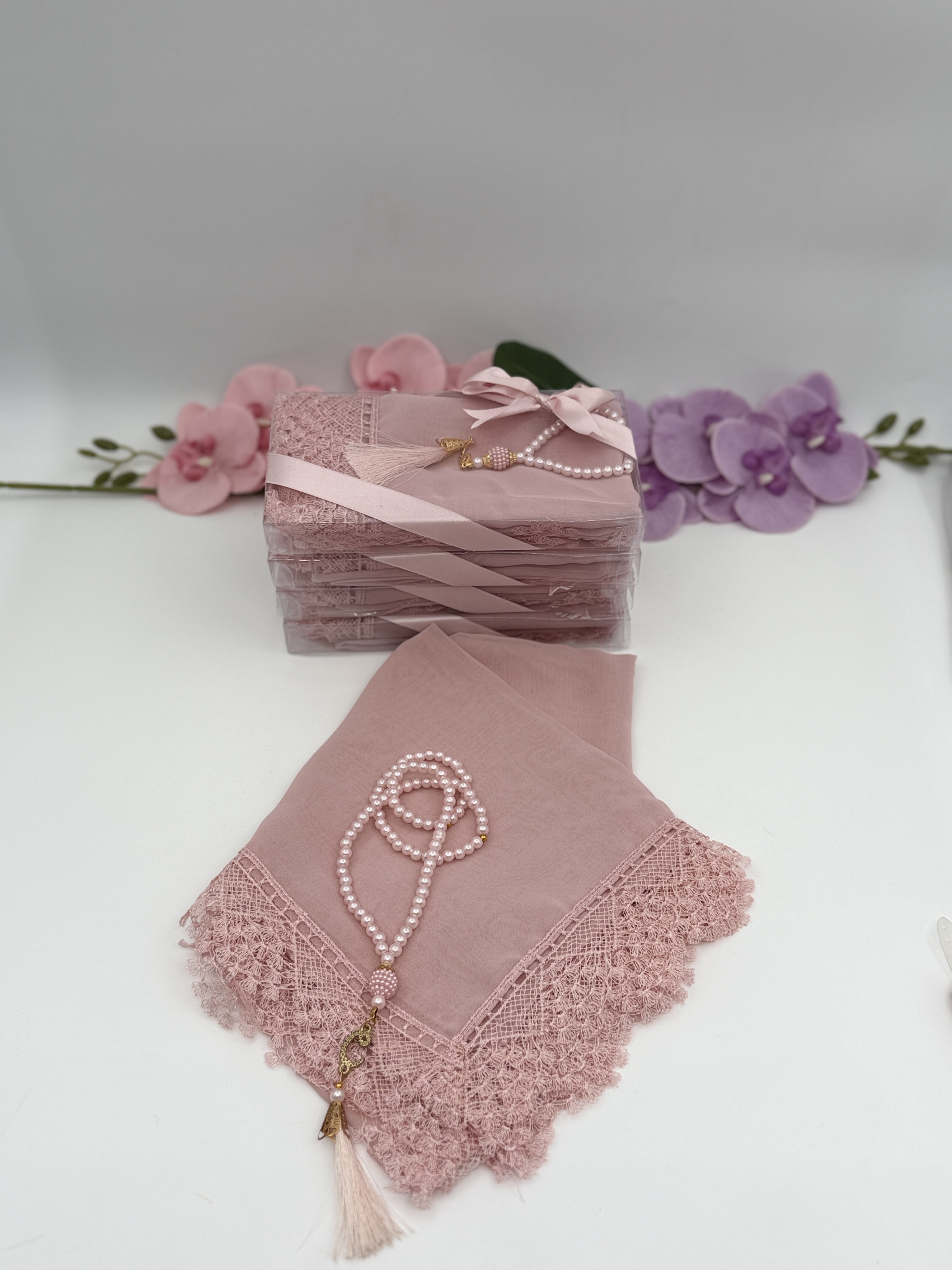 köpürlü namaz örtüsü set pembe