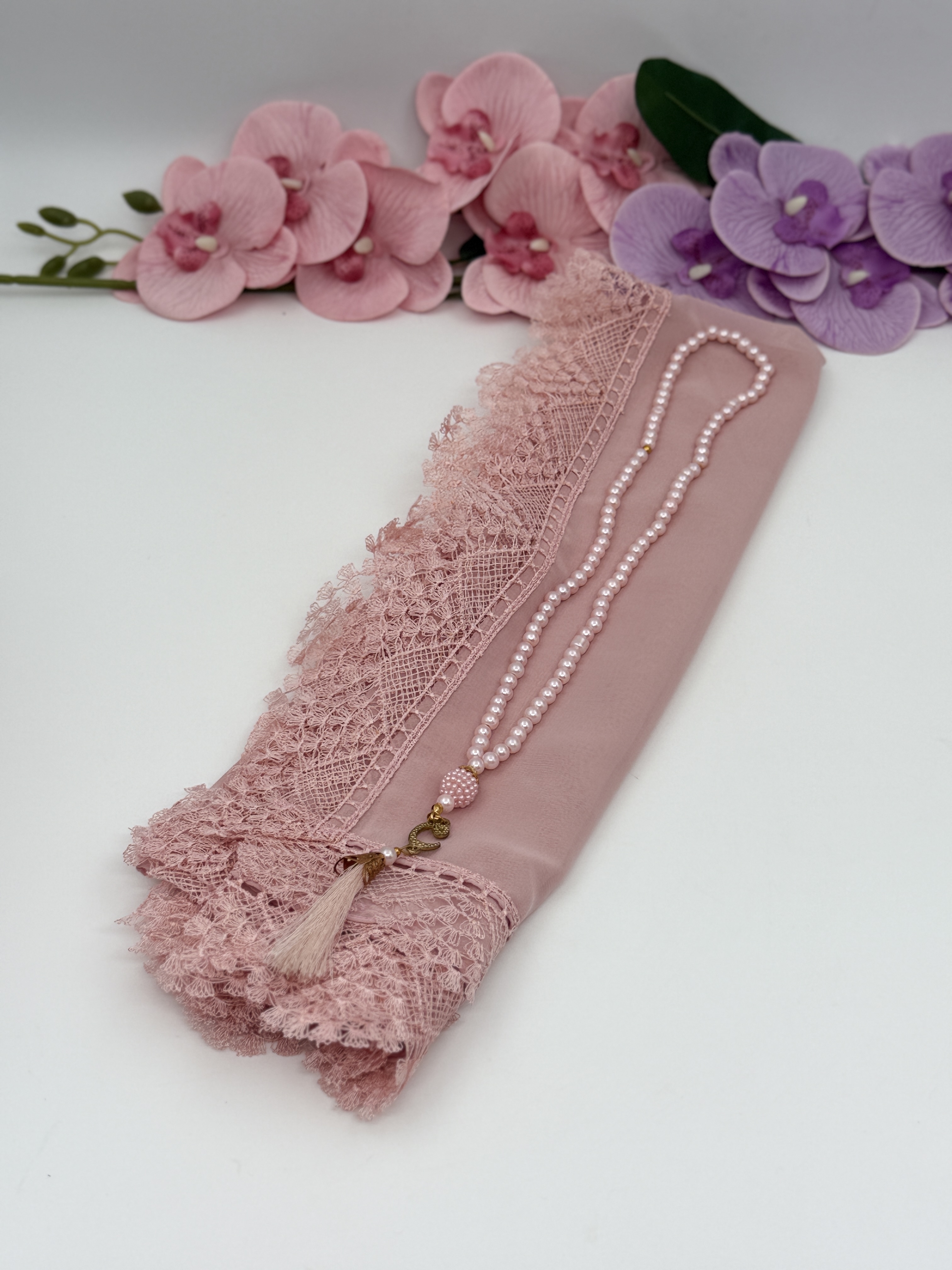 köpürlü namaz örtüsü set pembe