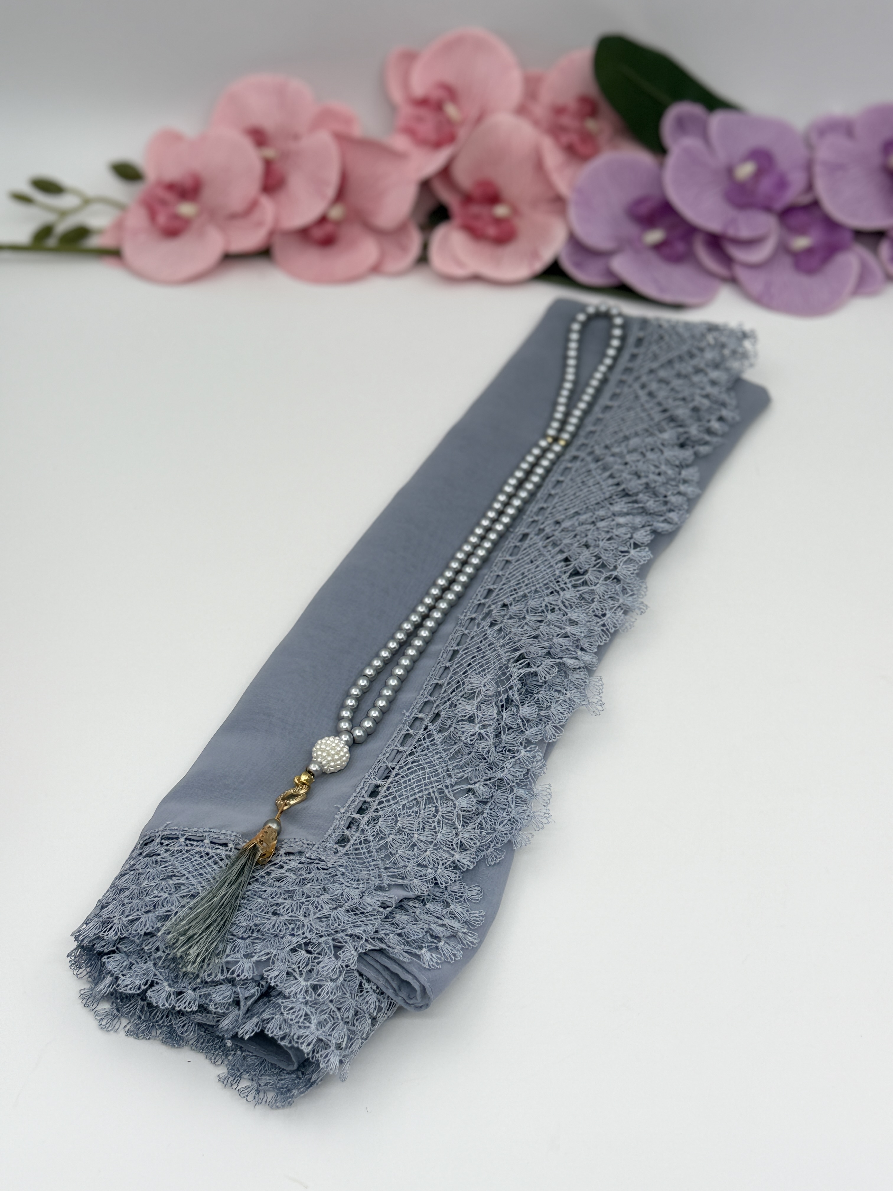 köpürlü namaz örtüsü set gri