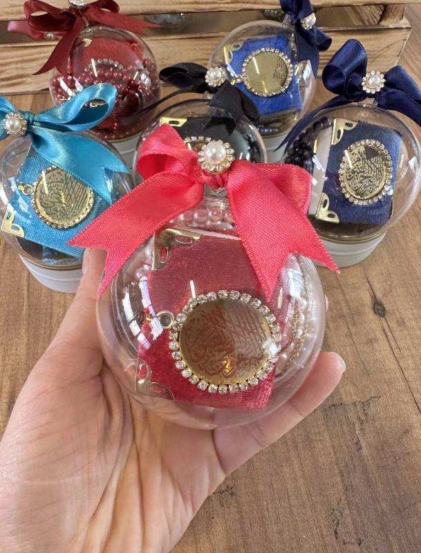 Süslü Fanus İçerisinde Mini Kuran ve Kristal Tesbih