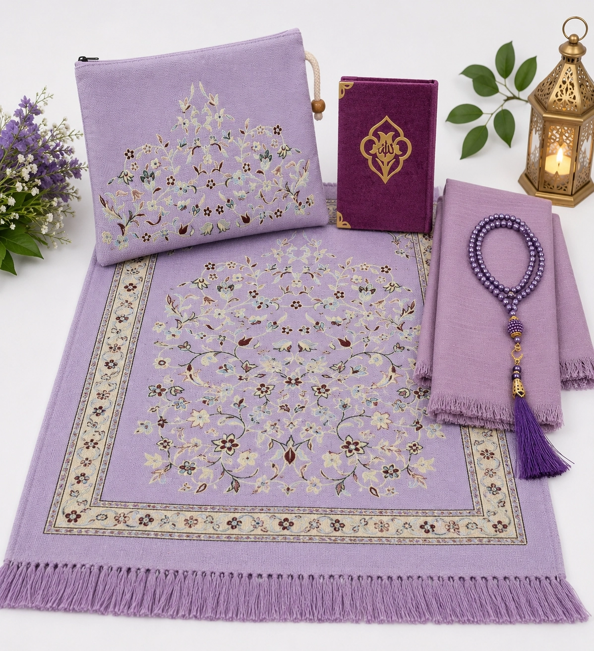  LÜX ÇANTALI SECCADE YASİNİ ŞERİF  İNCİ TESBİH BAŞ ÖRTÜ  SET