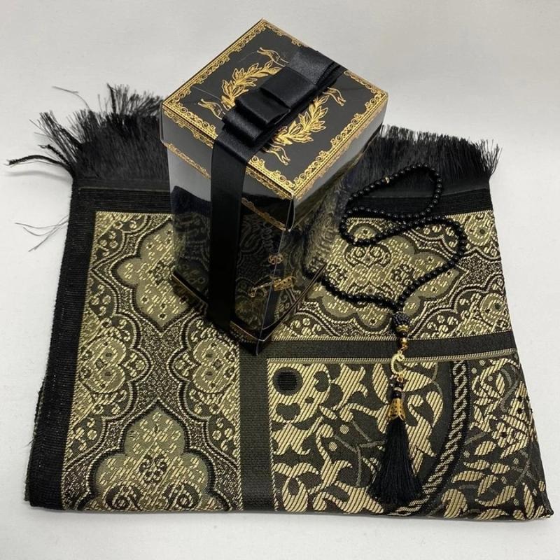 Prayer Mat Set with Acetate Box (Black)