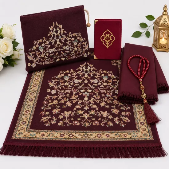  LÜX ÇANTALI SECCADE YASİNİ ŞERİF  İNCİ TESBİH BAŞ ÖRTÜ  SET