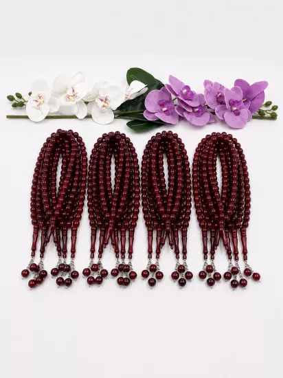10 Adet Erkek Tesbih 12 Ml Zincirli Bordo
