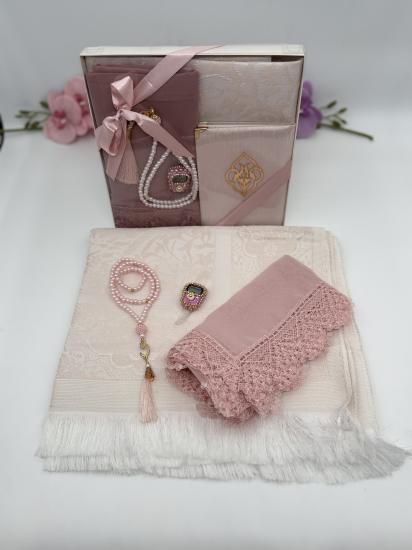 lüx namaz örtüsü secade seti pembe