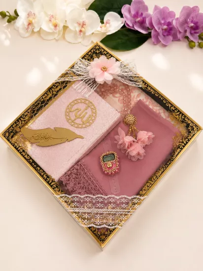 LÜX ÇEYİZ SETİ SECCADE KURANI KERİM NAMAZ ÖRTÜSÜ ZİKİRMATİK KRİSTAL TESBİH