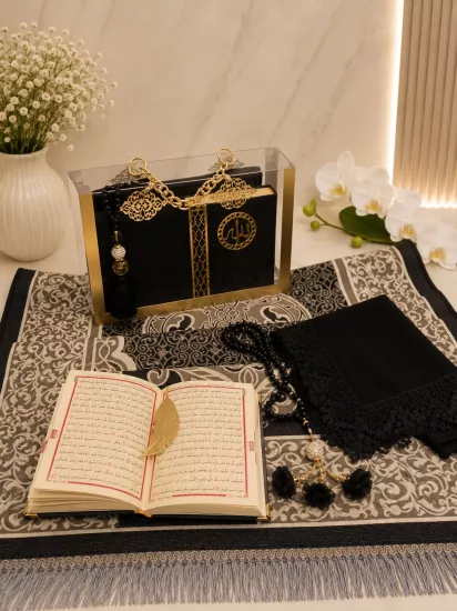 lüx pleksi çanta baş örtülü set siyah