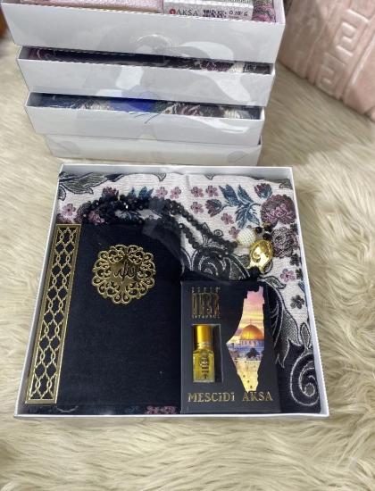 Şönil Seccade Yasin, Kristal Tesbih ve Kabe Kokusu Set (Yeşil)