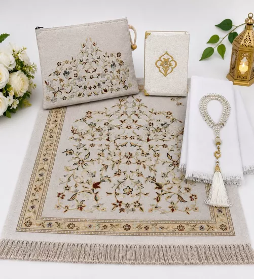  LÜX ÇANTALI SECCADE YASİNİ ŞERİF  İNCİ TESBİH BAŞ ÖRTÜ  SET