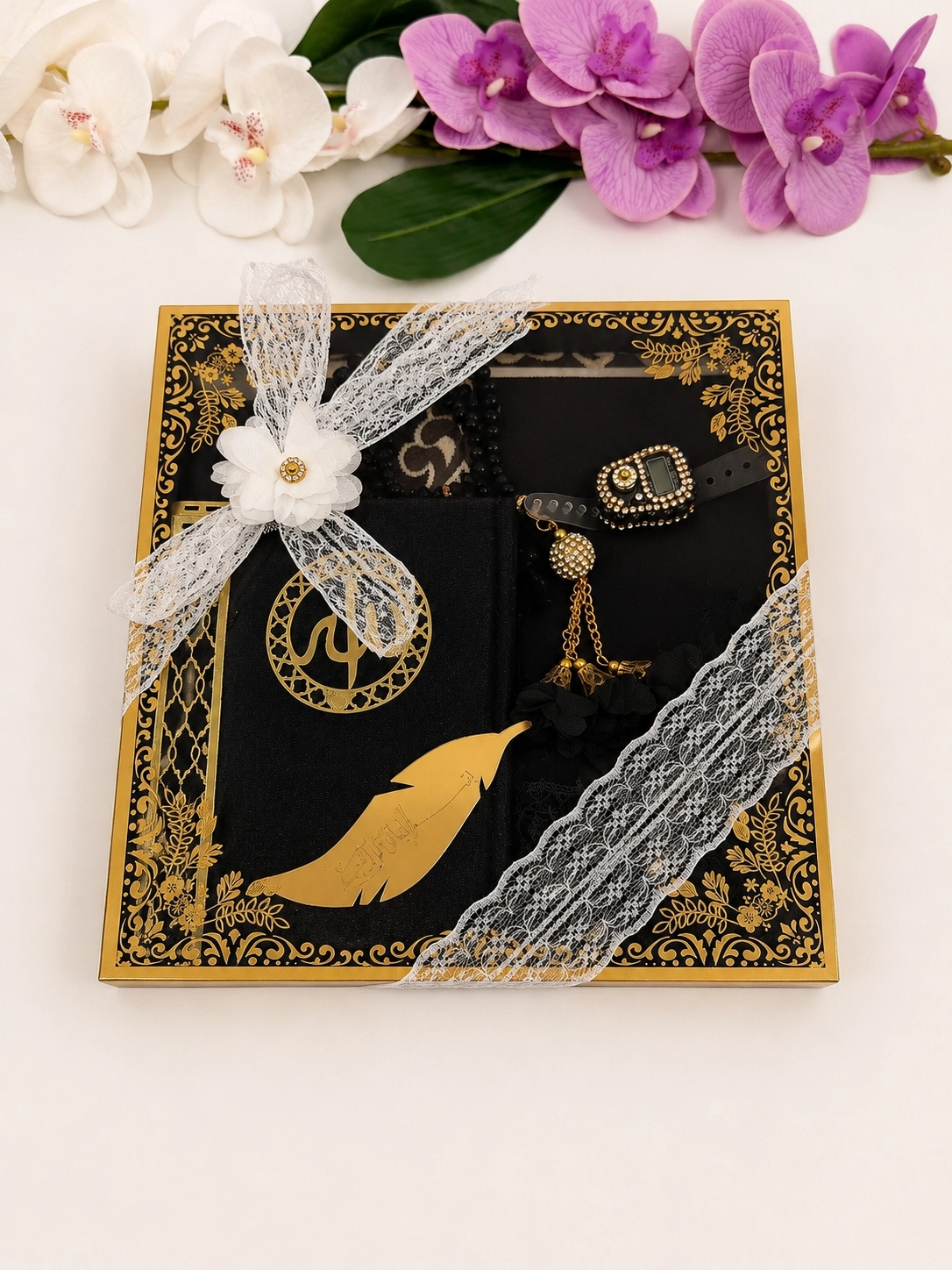 LÜX ÇEYİZ SETİ SECCADE KURANI KERİM NAMAZ ÖRTÜSÜ ZİKİRMATİK KRİSTAL TESBİH
